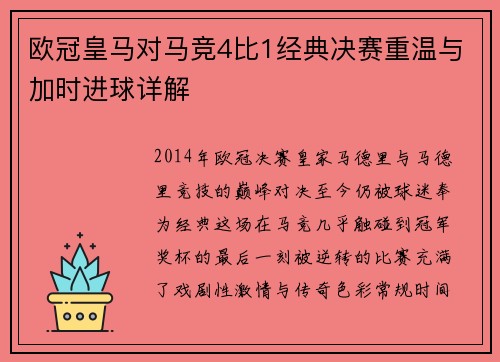 欧冠皇马对马竞4比1经典决赛重温与加时进球详解