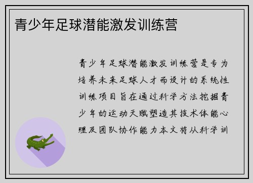 青少年足球潜能激发训练营